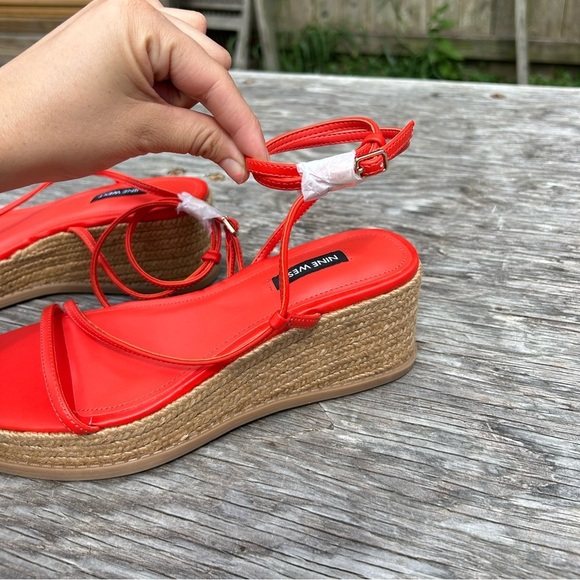 - Nine‎ West women’s Alexx espadrille sandal blood orange ankle wrap wedge 7.5 - Picture 4 of 7